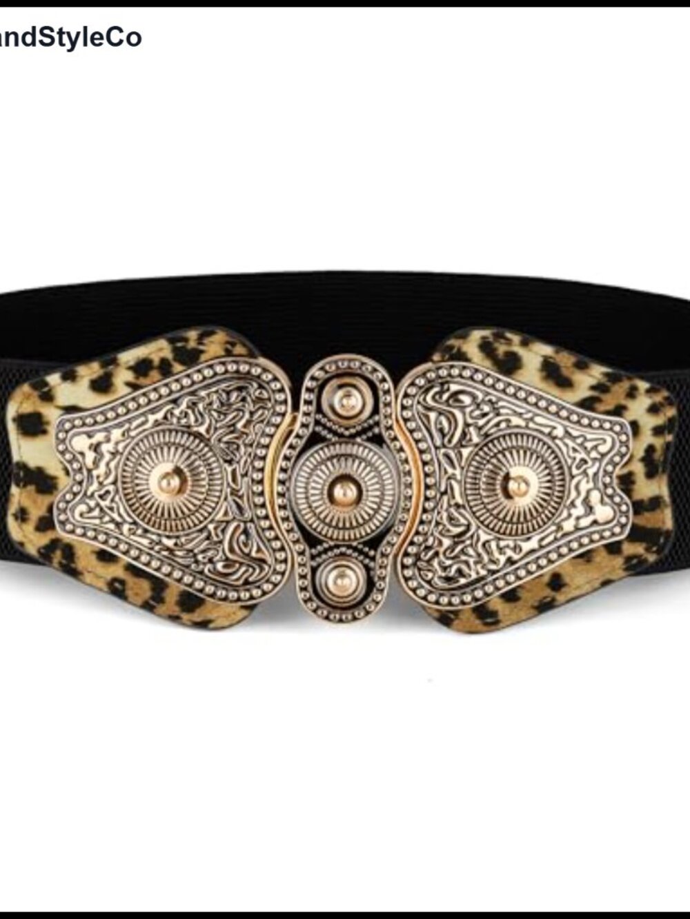 Wide Stretch Elastic Waist Belt with Vintage Brass Buckle